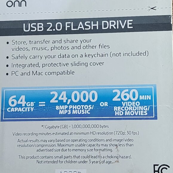 Onn USB 2.0 64GB Compact Storage with Protective Slider Design Flash Drive - Picture 7 of 16